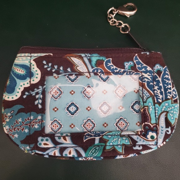 Vera Bradley Java Blue Clip Zip Fabric ID Zipper Pouch Coin Purse Key Case - Picture 2 of 8